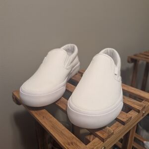 9 Wide White Slip-On Sneakers